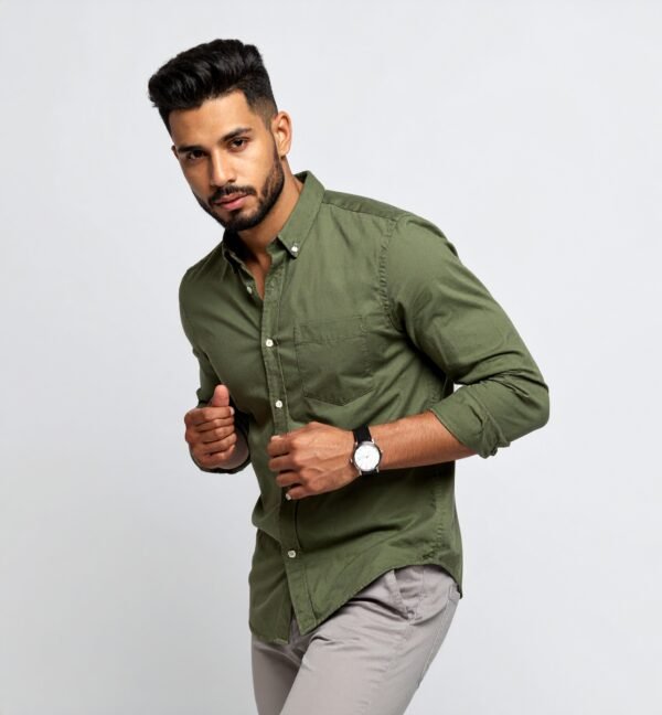 Dennis Lingo Men's Solid Slim Fit Casual Shirt – Sage Green