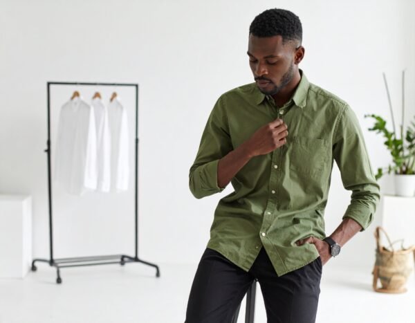 Dennis Lingo Men's Solid Slim Fit Casual Shirt – Sage Green