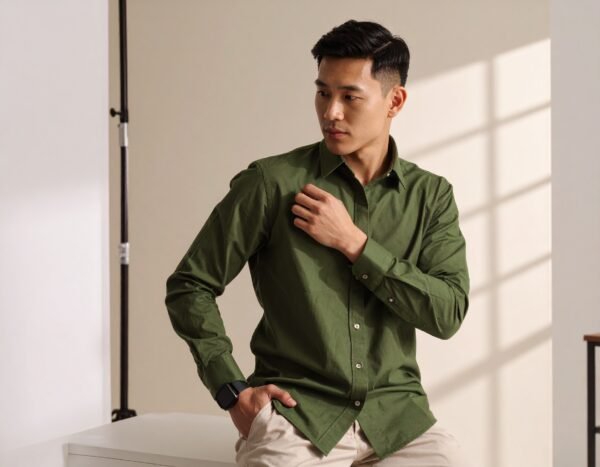 Dennis Lingo Men's Solid Slim Fit Casual Shirt – Sage Green
