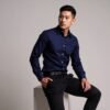 Dennis Lingo Men Cotton Solid Slim Fit Casual Shirts - Dark Blue