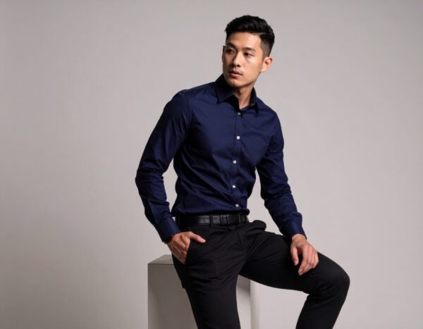 Dennis Lingo Men Cotton Solid Slim Fit Casual Shirts - Dark Blue