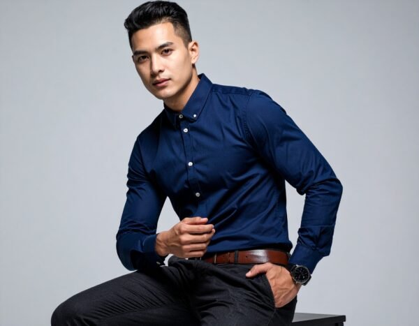 Dennis Lingo Men Cotton Solid Slim Fit Casual Shirts - Dark Blue