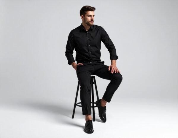 Dennis Lingo Men's Solid Slim Fit Casual Shirts - Black