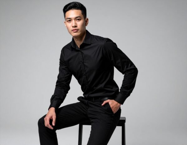 Dennis Lingo Men's Solid Slim Fit Casual Shirts - Black