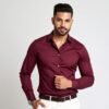 Dennis Lingo Men's Solid Slim Fit Casual Shirt – Maroon