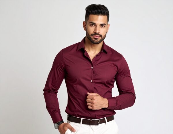 Dennis Lingo Men's Solid Slim Fit Casual Shirt – Maroon