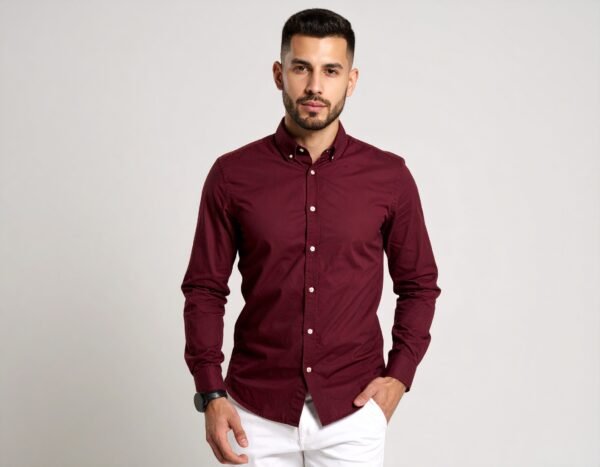 Dennis Lingo Men's Solid Slim Fit Casual Shirt – Maroon