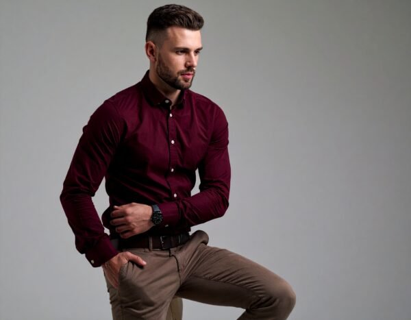 Dennis Lingo Men's Solid Slim Fit Casual Shirt – Maroon