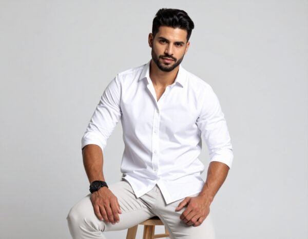 Dennis Lingo Men's Solid Slim Fit Casual Shirt – White