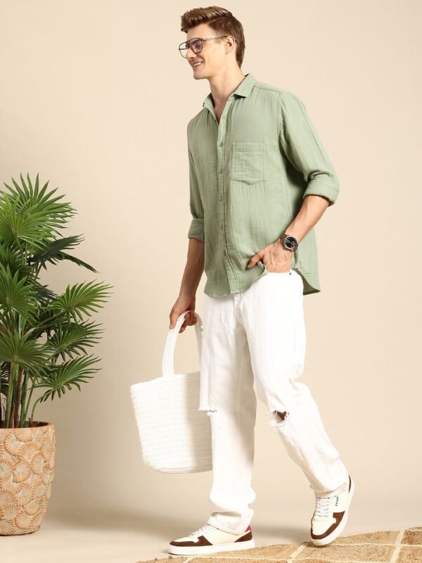 Mast & Harbour Men Pure Cotton Casual Shirt – Green