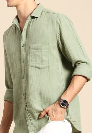 Mast & Harbour Men Pure Cotton Casual Shirt – Green