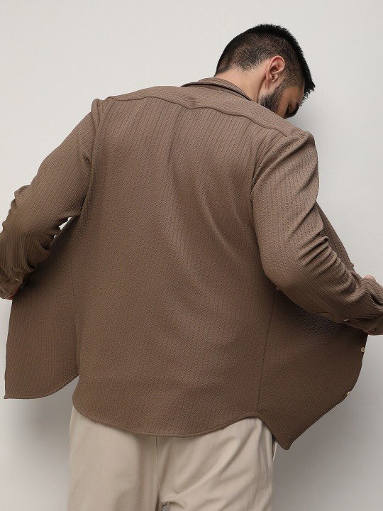 Campus Sutra Men Brown Self-Design Casual Shirt – Regular Fit