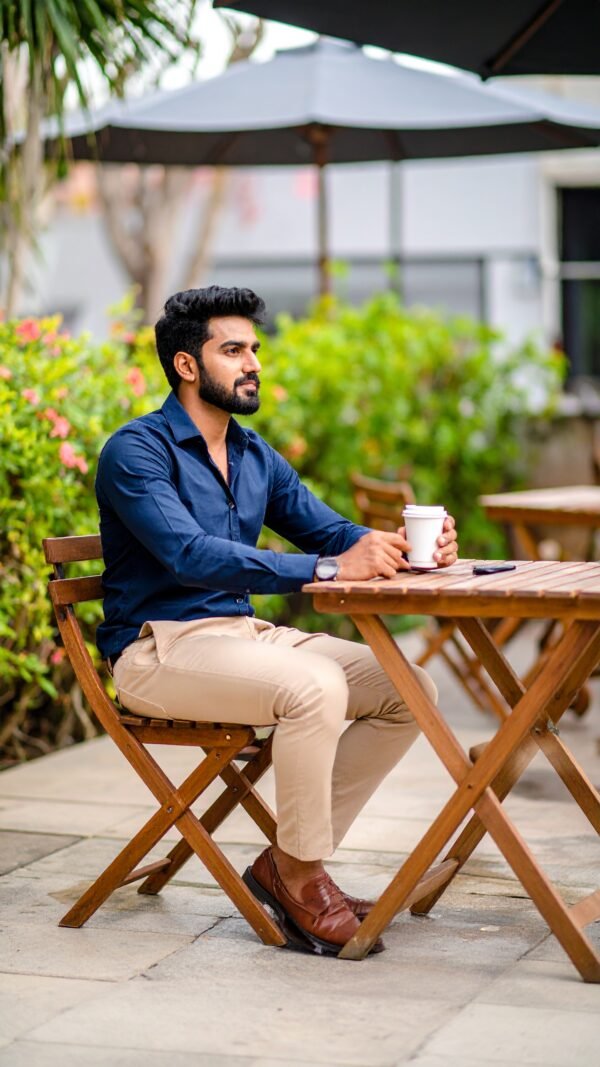 Dennis Lingo Men Cotton Solid Slim Fit Casual Shirts - Dark Blue