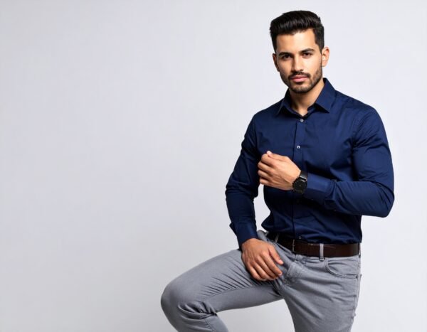 Dennis Lingo Men Cotton Solid Slim Fit Casual Shirts - Dark Blue