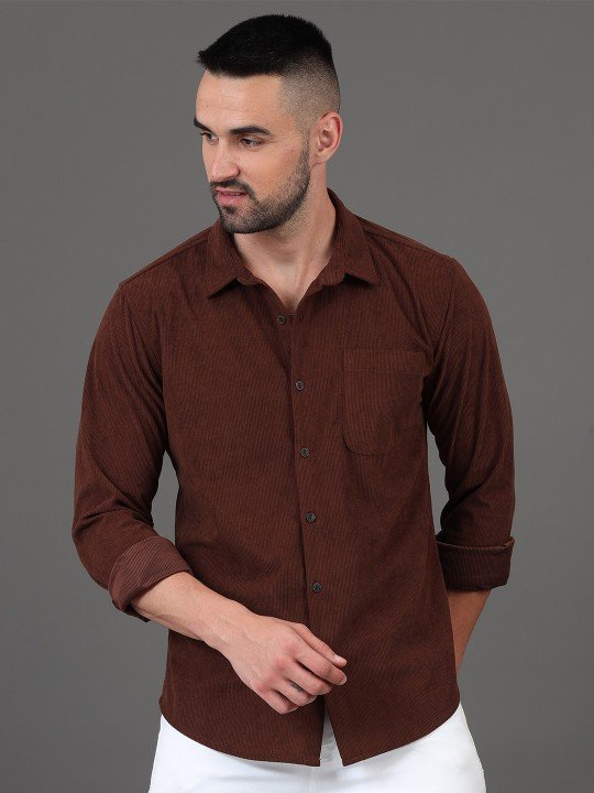 HERE&NOW Men Brown Self-Design Slim Fit Casual Shirt