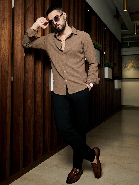 Campus Sutra Men Brown Self-Design Casual Shirt – Regular Fit