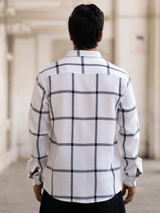 Powerlook Men White Windowpane Checked Regular Fit Casual Shirt