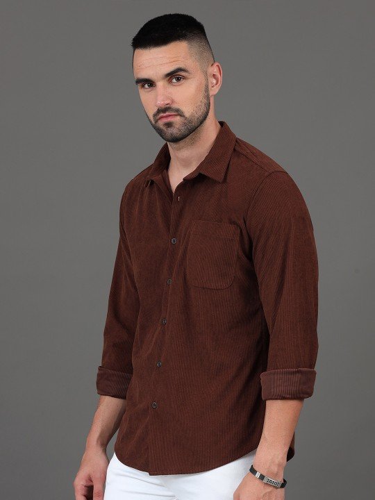 HERE&NOW Men Brown Self-Design Slim Fit Casual Shirt