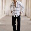 Powerlook Men White Windowpane Checked Regular Fit Casual Shirt