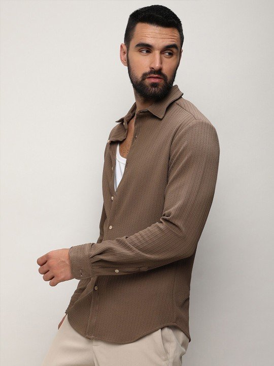 Campus Sutra Men Brown Self-Design Casual Shirt – Regular Fit