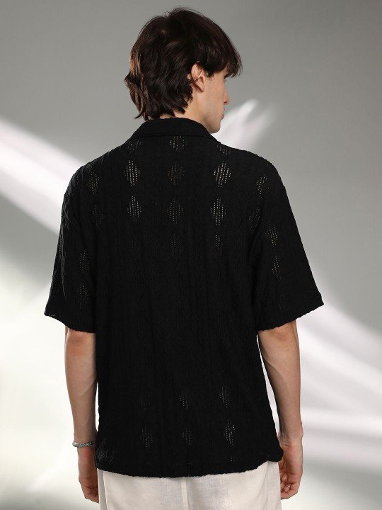 Campus Sutra Men Oversized Black Textured Casual Shirt