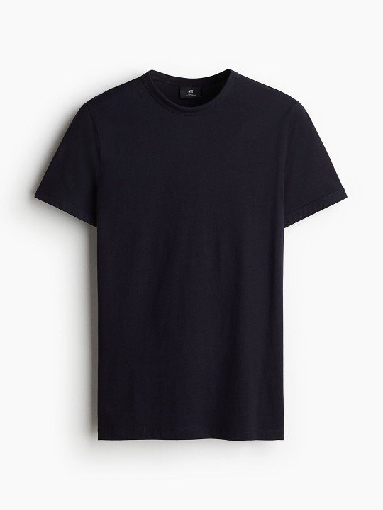 H&M Men Slim Fit Black Cotton T-Shirt