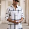 Powerlook Men White Windowpane Checked Regular Fit Casual Shirt
