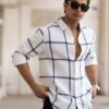 Powerlook Men White Windowpane Checked Regular Fit Casual Shirt