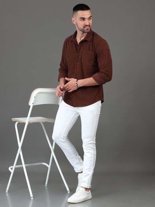 HERE&NOW Men Brown Self-Design Slim Fit Casual Shirt