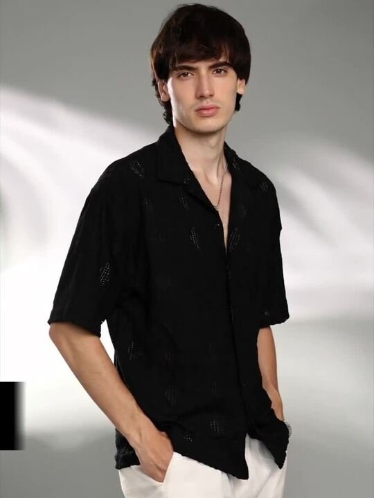 Campus Sutra Men Oversized Black Textured Casual Shirt