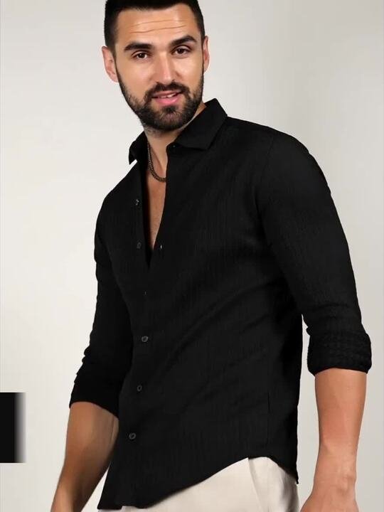 Campus Sutra Men Black Chain-Creased Shirt – Regular Fit