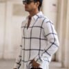 Powerlook Men White Windowpane Checked Regular Fit Casual Shirt