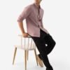 The Souled Store Men Pink Solid Long Sleeve Cotton-Linen Casual Shirt – Spread Collar