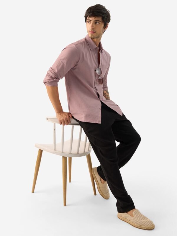 The Souled Store Men Pink Solid Long Sleeve Cotton-Linen Casual Shirt – Spread Collar