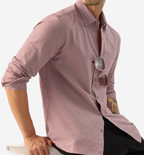 The Souled Store Men Pink Solid Long Sleeve Cotton-Linen Casual Shirt – Spread Collar