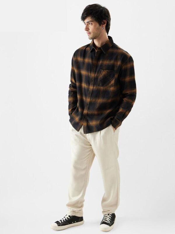 The Souled Store Men Brown & Black Tartan Checked Oversized Cotton Casual Shirt