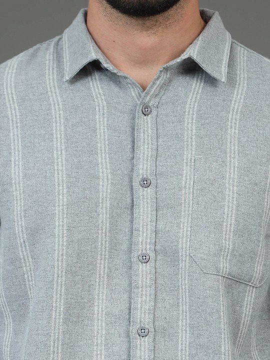 HERE&NOW Men Slim Fit Grey Striped Cotton Casual Shirt – Long Sleeves