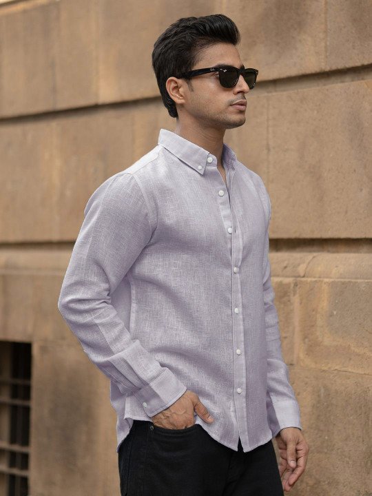 Powerlook Men Blue Solid Casual Shirt with Button-Down Collar – Regular Fit