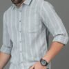 HERE&NOW Men Slim Fit Grey Striped Cotton Casual Shirt – Long Sleeves