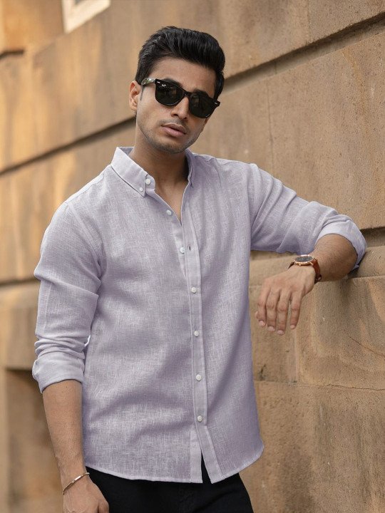 Powerlook Men Blue Solid Casual Shirt with Button-Down Collar – Regular Fit