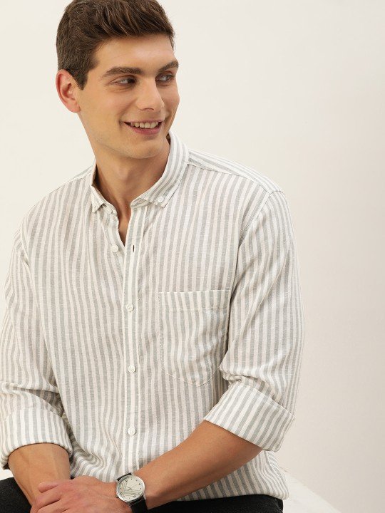 8481b266-b0f8-40ec-9fb1-bc687c256e921695122353612-Mast--Harbour-Men-Shirts-8291695122353165-1 Mast & Harbour Men Grey Striped Cotton Casual Shirt – Regular Fit, Long Sleeves