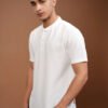 HIGHLANDER Men White Henley Collar Knitted Relaxed Fit T-shirt
