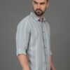 HERE&NOW Men Slim Fit Grey Striped Cotton Casual Shirt – Long Sleeves