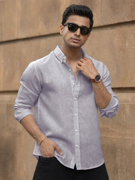 Powerlook Men Blue Solid Casual Shirt with Button-Down Collar – Regular Fit