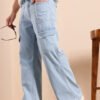 Mast & Harbour Men Straight Fit Light Blue Stretchable Jeans with Zip Detail