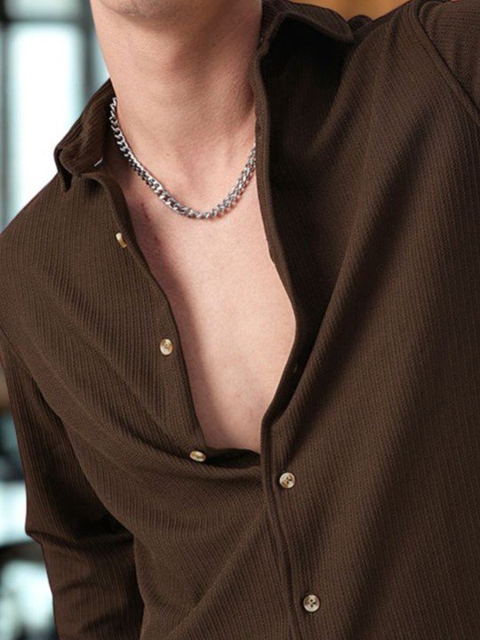 INDICLUB Men Regular Fit Spread Collar Long Sleeves Casual Shirt