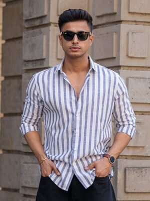 EeM1sCzi_6f67e2647f0c4dceb02959e3d30cbd06 Powerlook Men Navy Blue Vertical Striped Casual Shirt – Regular Fit, Long Sleeves