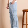 Mast & Harbour Men Straight Fit Light Blue Stretchable Jeans with Zip Detail
