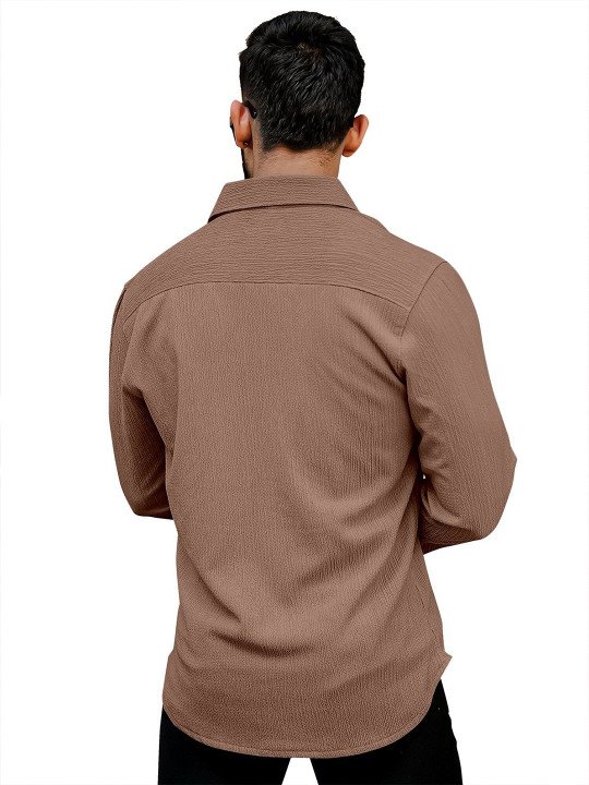 IKON FASHION Men Coffee Brown Textured Polycotton Casual Shirt – Spread Collar