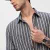 The Souled Store Men Spread Collar Vertical Striped Cotton Casual Shirt – Grey & White